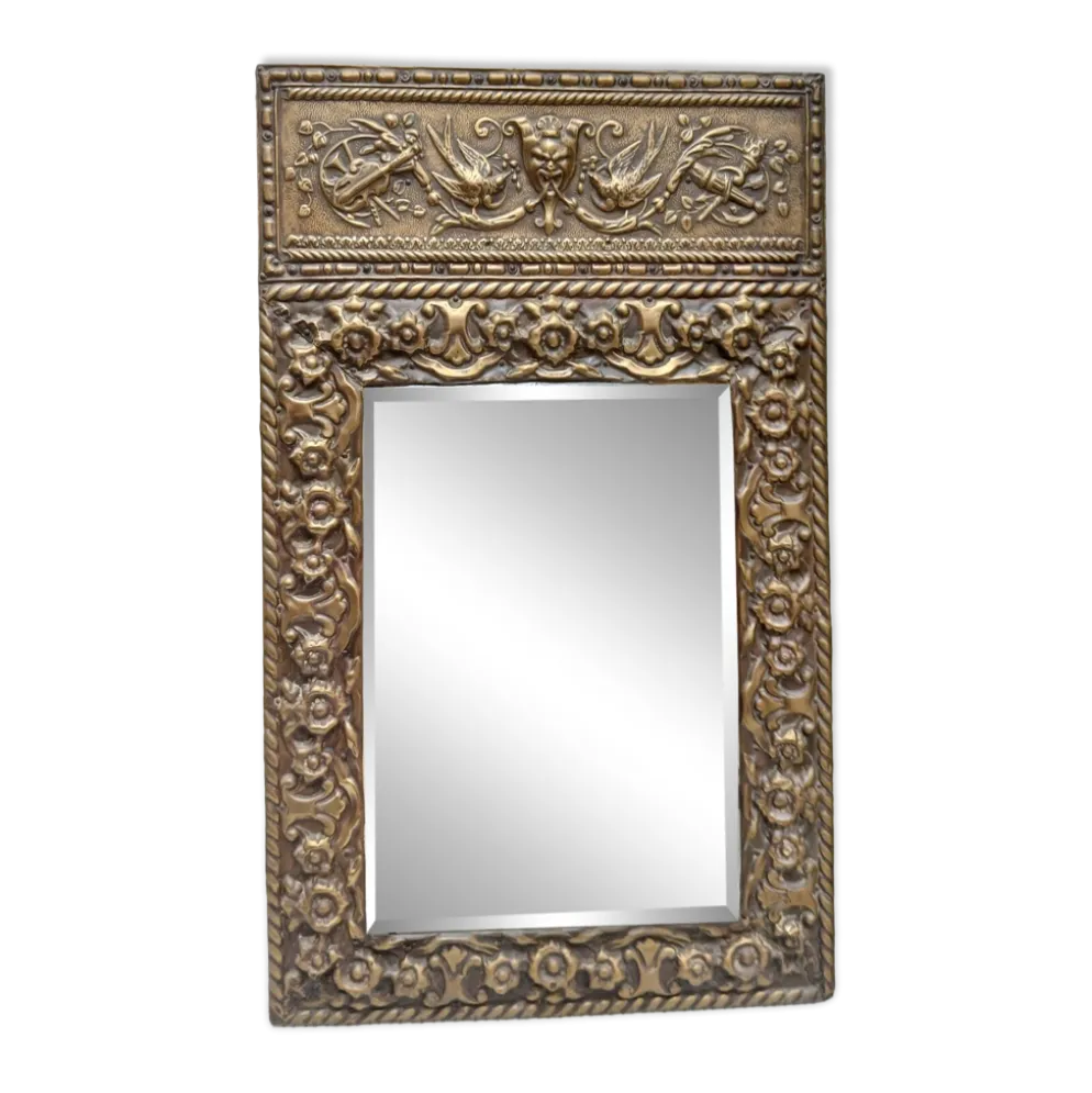 Mirroir Biseauté annees 30 en laiton repoussé