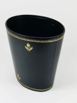 Morabito Paris Corbeille à papier en cuir noir et or, France, années 1970