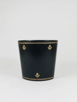 Morabito Paris Corbeille à papier en cuir noir et or, France, années 1970