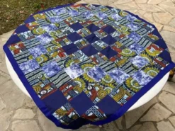 Nappe bleue quilt africaine carrée 110cm.
