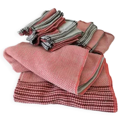 Nappe et 12 serviettes corail et gris Esprit rétro scandinave années 60