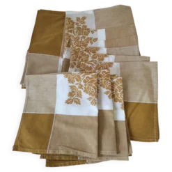 Nappe et 8 serviettes vintage – tons caramel et moutarde dorée