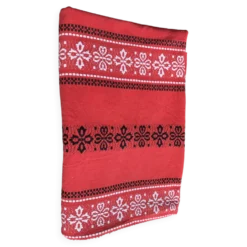 Nappe rectangulaire, linge de maison basque en coton rouge broderies noires et blanches, vintage