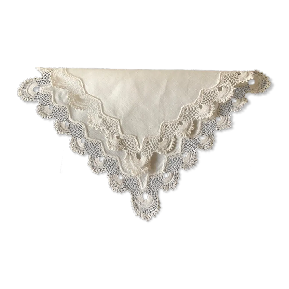 Napperon mouchoir en percale et dentelle fait main