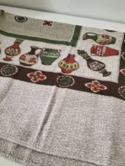 Nappe vintage à décor de poteries stylisées, années 60-70