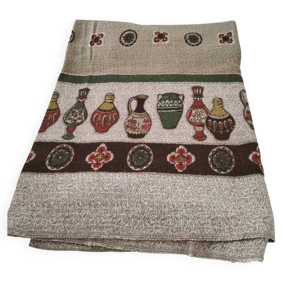 Nappe vintage à décor de poteries stylisées, années 60-70