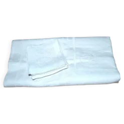 Nappe vintage en coton métis damassé 130x150 décor fleuri monogramme médaillon BV + 10 serviettes *M