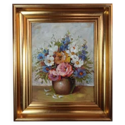 Nature morte aux fleurs, E.H.Hansen, huile danoise vintage