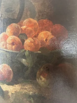 Nature morte aux fruits du XIXe siècle, huile sur toile et cadre doré à la feuille