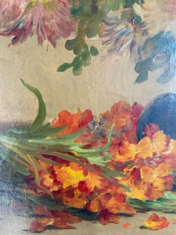 Nature morte florale signée Edmond Van Coppenolle, huile sur toile XIX