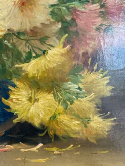 Nature morte florale signée Edmond Van Coppenolle, huile sur toile XIX