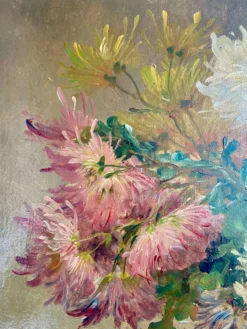Nature morte florale signée Edmond Van Coppenolle, huile sur toile XIX
