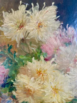 Nature morte florale signée Edmond Van Coppenolle, huile sur toile XIX
