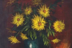 Nature morte impressionniste avec des fleurs jaunes par A. de Man, Belgique, années 1960.