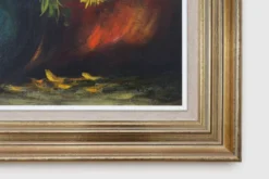 Nature morte impressionniste avec des fleurs jaunes par A. de Man, Belgique, années 1960.