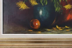 Nature morte impressionniste avec des fleurs jaunes par A. de Man, Belgique, années 1960.