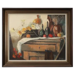 Nature morte impressionniste avec des fruits et des fleurs par J. Geurts, Belgique, 1960