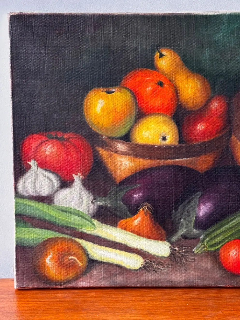 Nature morte « Le retour du marché » – Signée et datée 1977