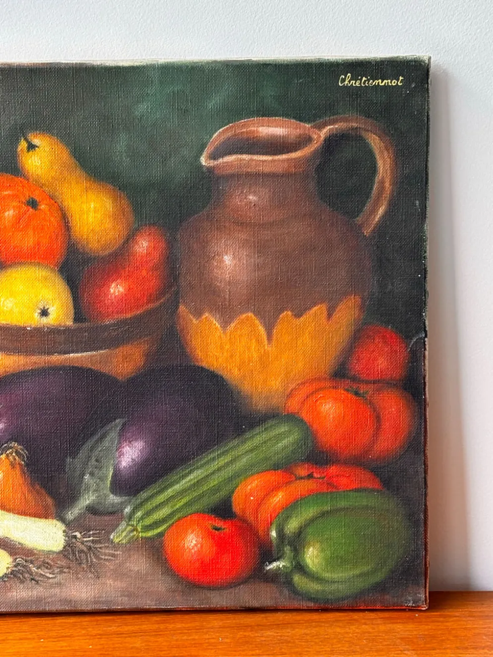 Nature morte « Le retour du marché » – Signée et datée 1977