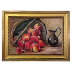Nature morte - Panier de pêches et pichet