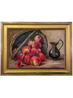Nature morte - Panier de pêches et pichet