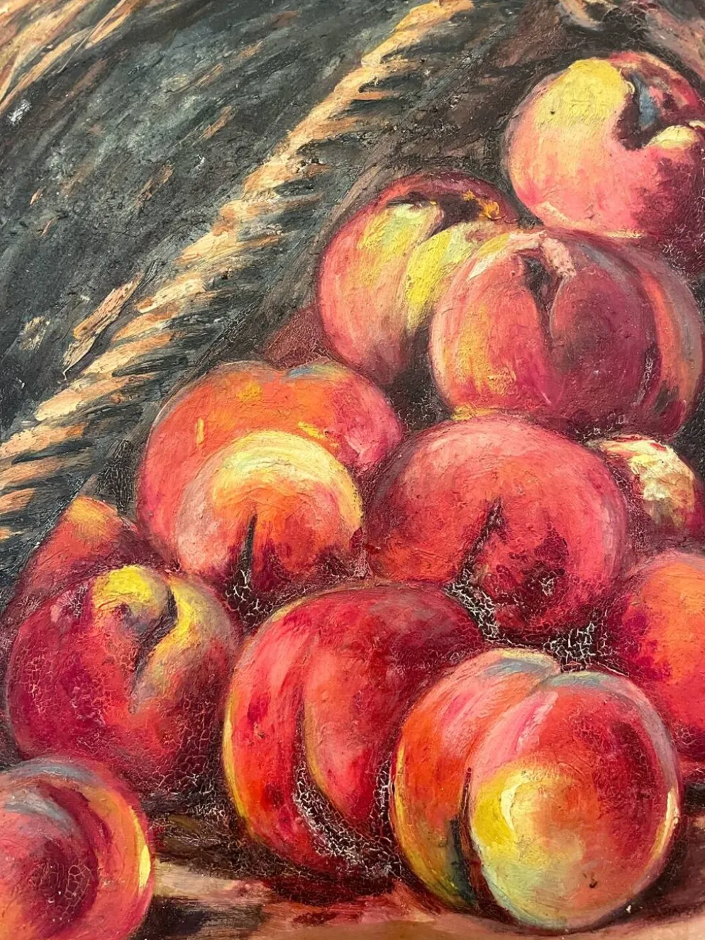 Nature morte - Panier de pêches et pichet