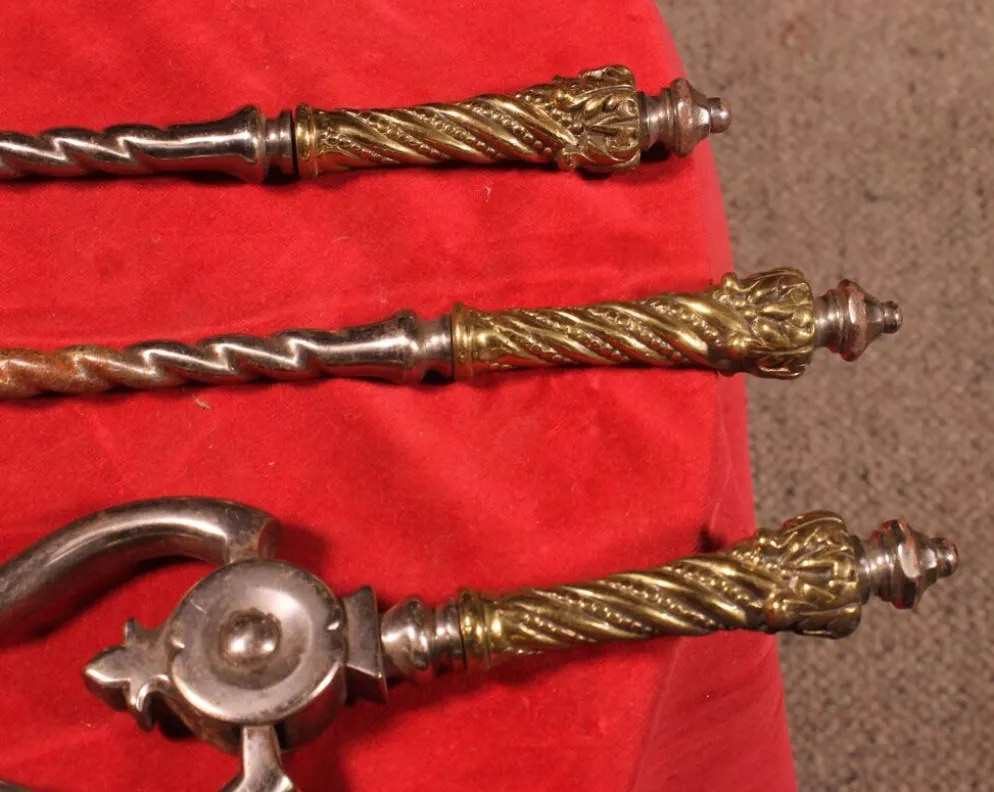 Nécessaire de cheminée début XIX eme acier et bronze