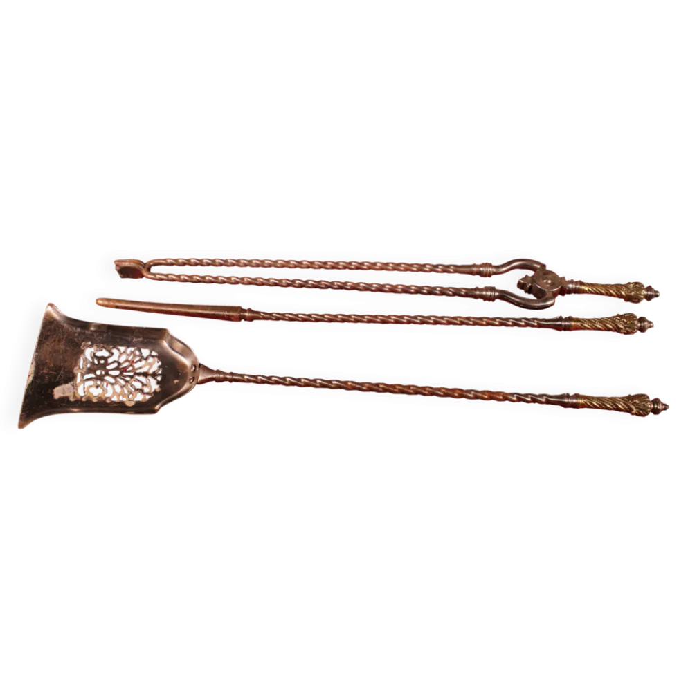 Nécessaire de cheminée début XIX eme acier et bronze