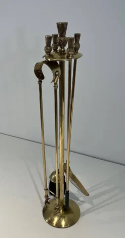 Nécessaire de cheminée de style néoclassique en laiton modèle ananas