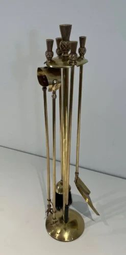 Nécessaire de cheminée de style néoclassique en laiton modèle ananas