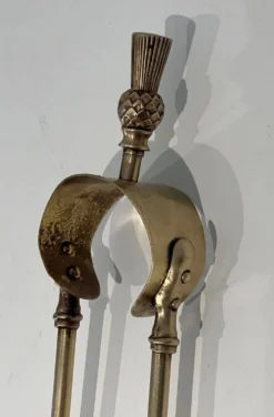Nécessaire de cheminée de style néoclassique en laiton modèle ananas