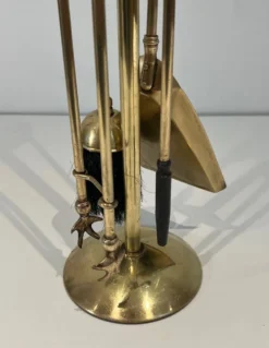 Nécessaire de cheminée de style néoclassique en laiton modèle ananas
