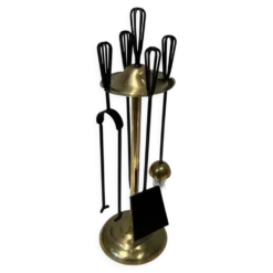 Nécessaire de Feu Design en Métal Laqué Noir et Laiton Poli. France. Vers 1