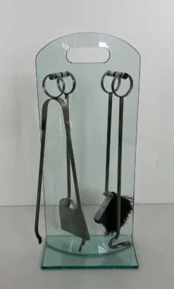 Nécessaire de Feu Design à Portant en Verre Trempé et Outils en Chrome