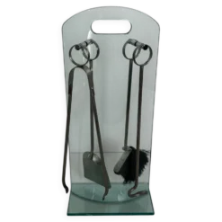 Nécessaire de Feu Design à Portant en Verre Trempé et Outils en Chrome