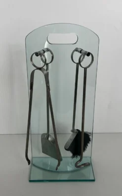 Nécessaire de Feu Design à Portant en Verre Trempé et Outils en Chrome