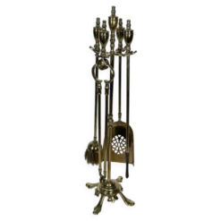 Nécessaire de Feu de Style Néoclassique en Laiton Poli à Outils à Anneaux