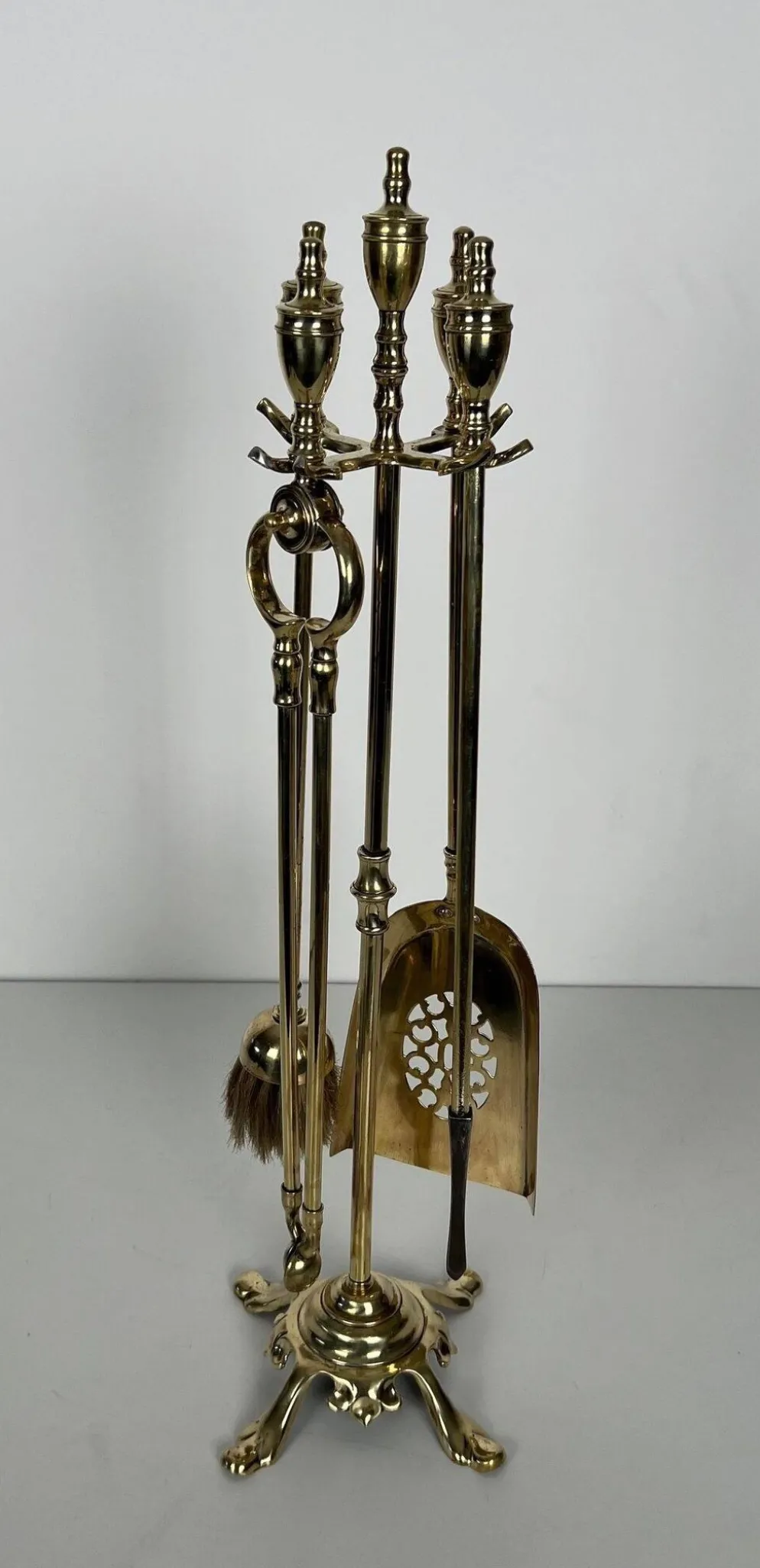 Nécessaire de Feu de Style Néoclassique en Laiton Poli à Outils à Anneaux