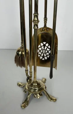 Nécessaire de Feu de Style Néoclassique en Laiton Poli à Outils à Anneaux