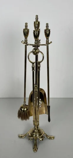 Nécessaire de Feu de Style Néoclassique en Laiton Poli à Outils à Anneaux