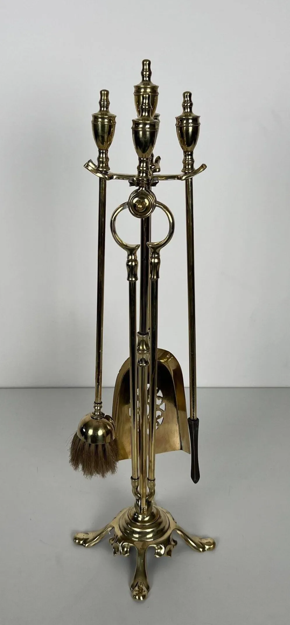 Nécessaire de Feu de Style Néoclassique en Laiton Poli à Outils à Anneaux