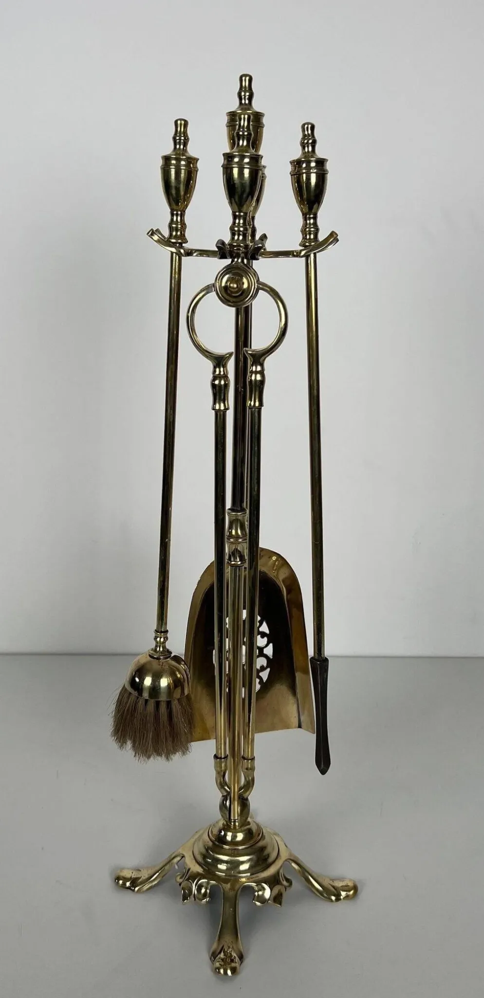 Nécessaire de Feu de Style Néoclassique en Laiton Poli à Outils à Anneaux