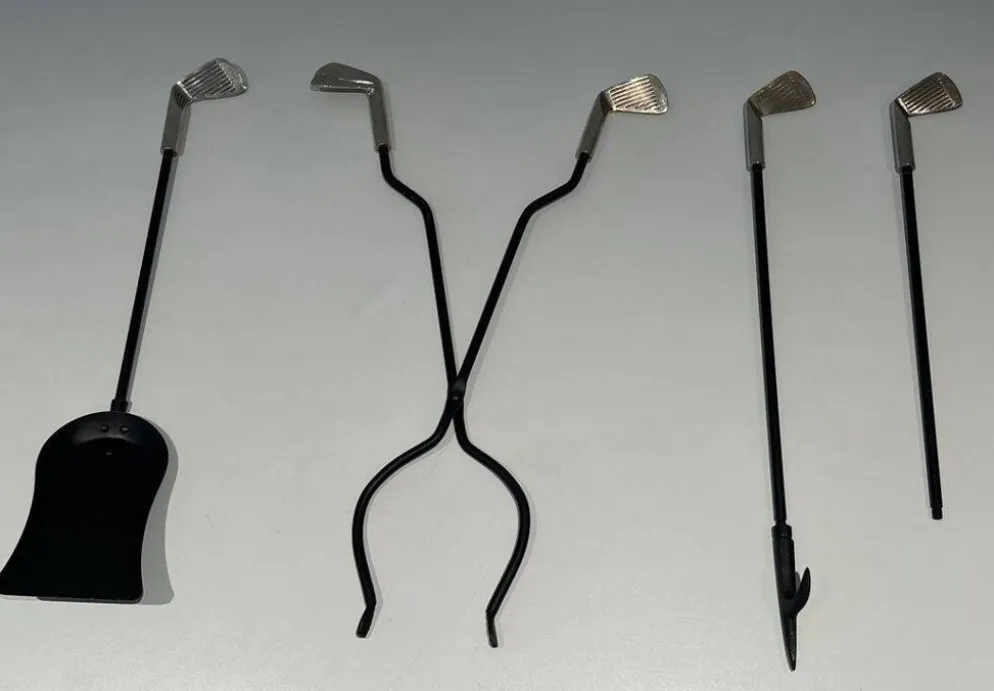 Nécessaire de Feu Modèle Golf en Métal Laqué Noir et Clubs de Golf Chromés