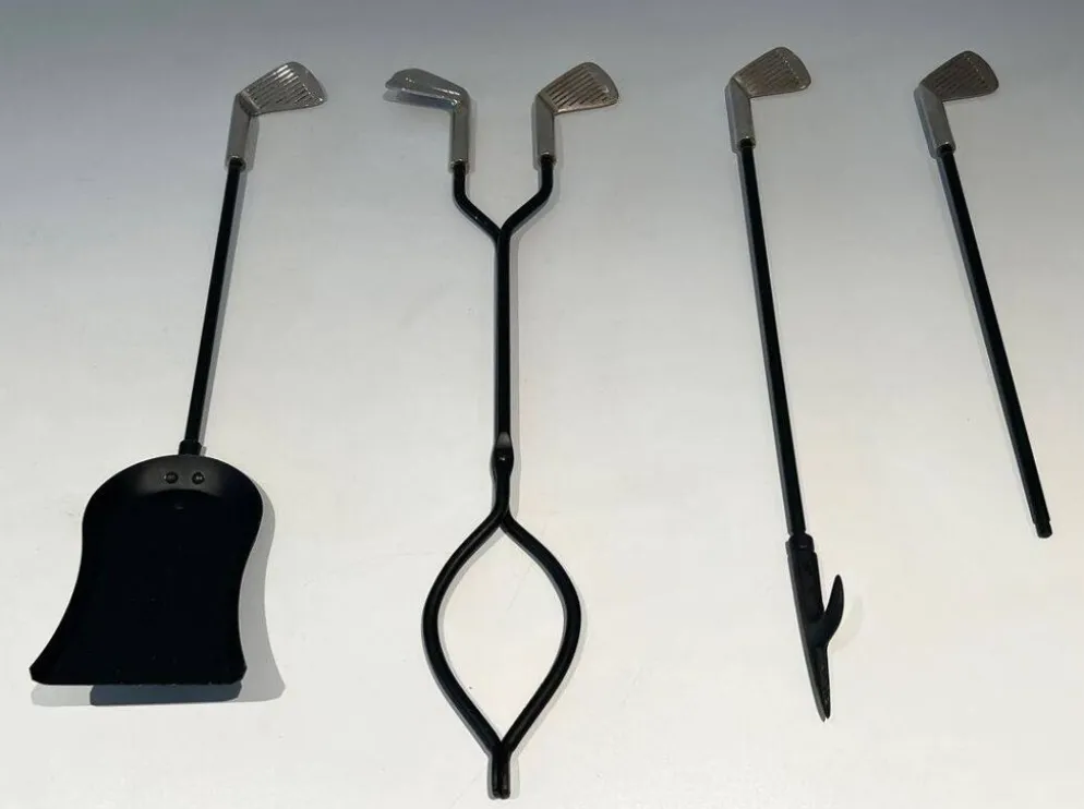 Nécessaire de Feu Modèle Golf en Métal Laqué Noir et Clubs de Golf Chromés