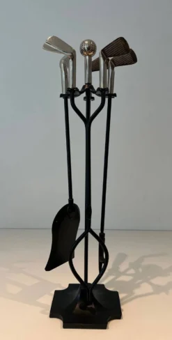 Nécessaire de Feu Modèle Golf en Métal Laqué Noir et Clubs de Golf Chromés