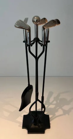 Nécessaire de Feu Modèle Golf en Métal Laqué Noir et Clubs de Golf Chromés