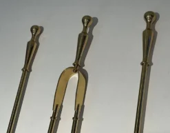 Nécessaire de Feu Néoclassique en Laiton Poli sur Support Columnaire à Base