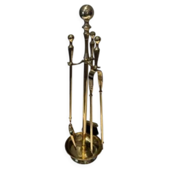 Nécessaire de Feu Néoclassique en Laiton Poli sur Support Columnaire à Base