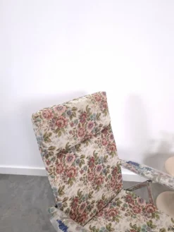 Nouveau fauteuil de jardin italien des années 70, réglable et pliable, avec fleurs.