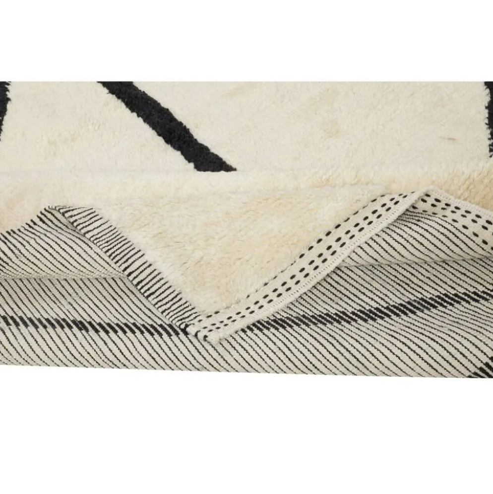 Nouveau tapis "Tulu" fait main, 100 % laine naturelle non teinte, couleurs beige et noir.